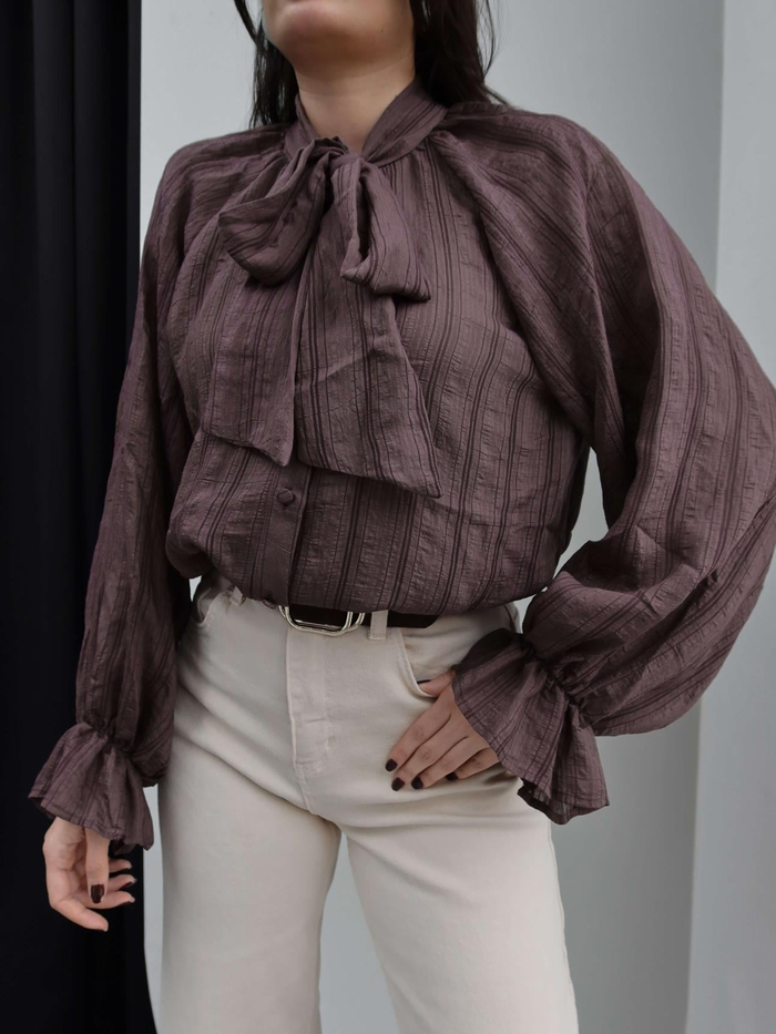 Fular Yakalı Oversize Gömlek