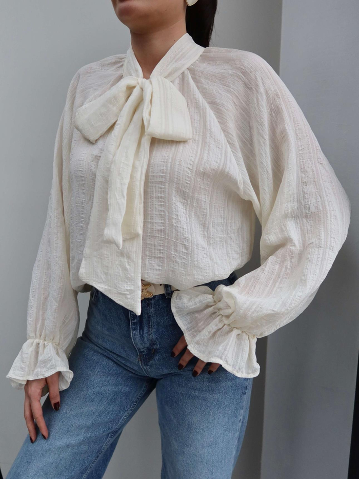 Fular Yakalı Oversize Gömlek