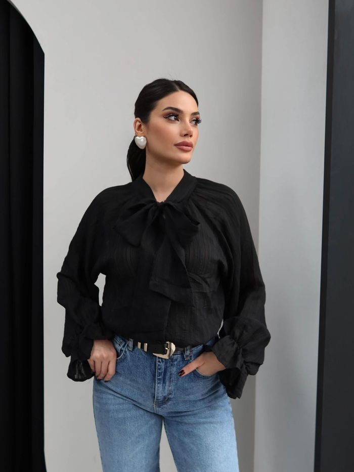 Fular Yakalı Oversize Gömlek