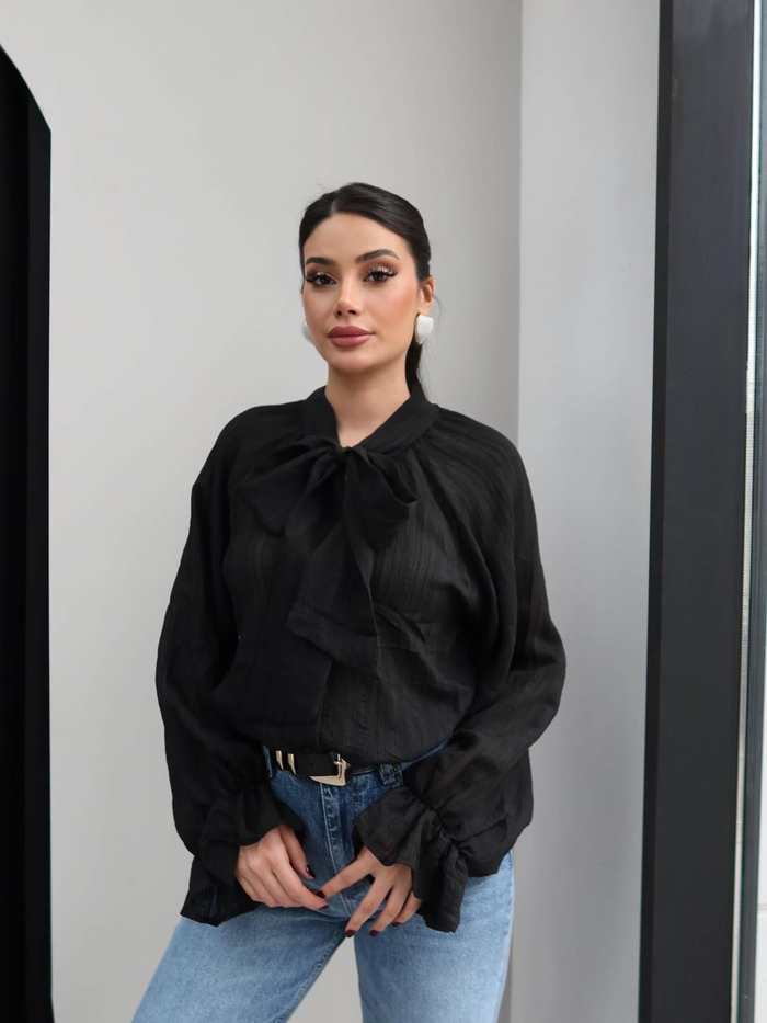 Fular Yakalı Oversize Gömlek