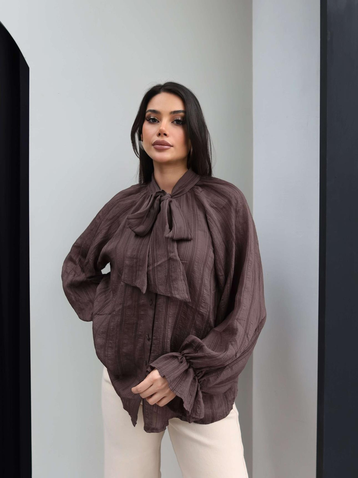 Fular Yakalı Oversize Gömlek