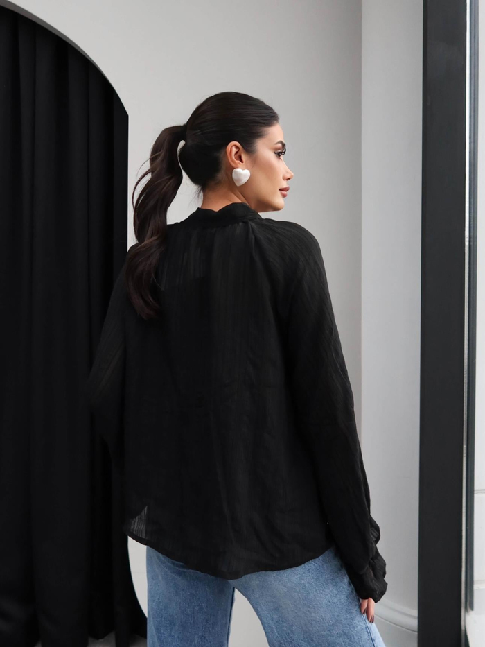 Fular Yakalı Oversize Gömlek