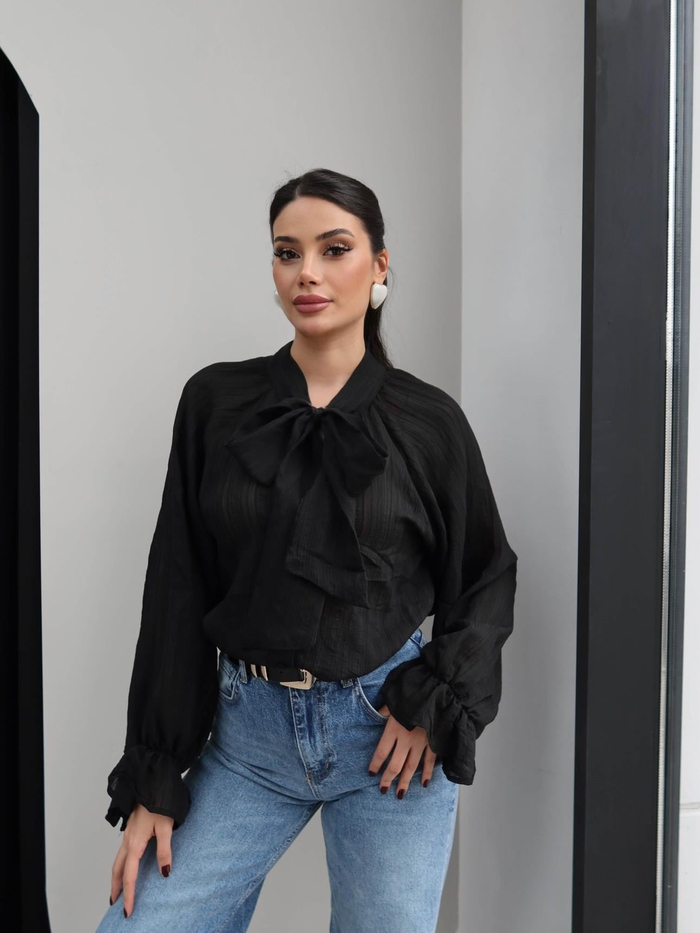 Fular Yakalı Oversize Gömlek