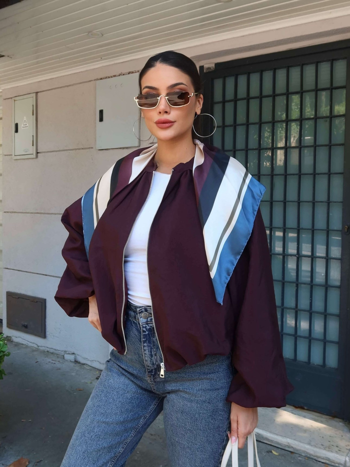 Fularlı Geniş Kol Bomber Ceket