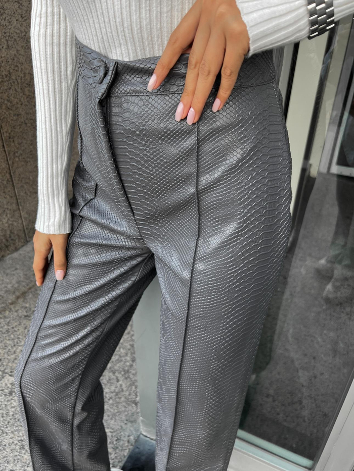Füme Snake Pattern Deri Pantolon