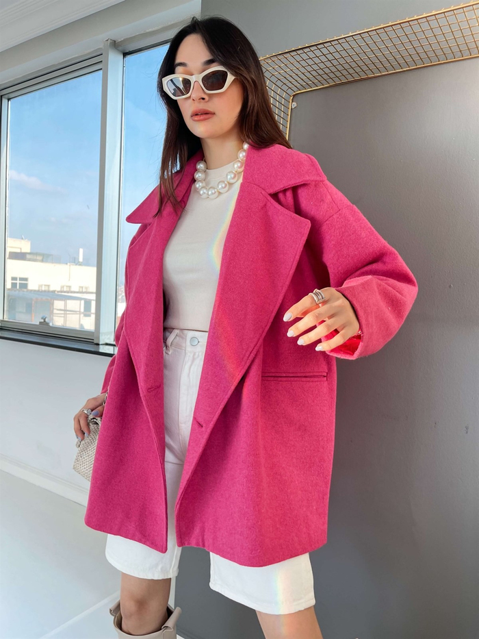 Fuşya Oversize Mevsimlik Kaşe Kaban