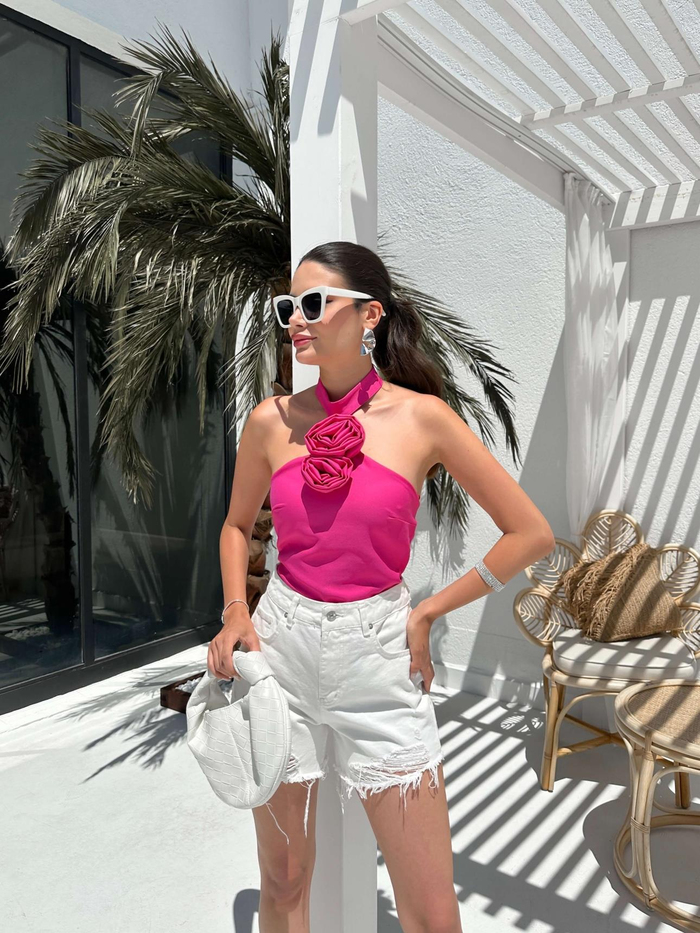 Fuşya Rose Detaylı Bluz