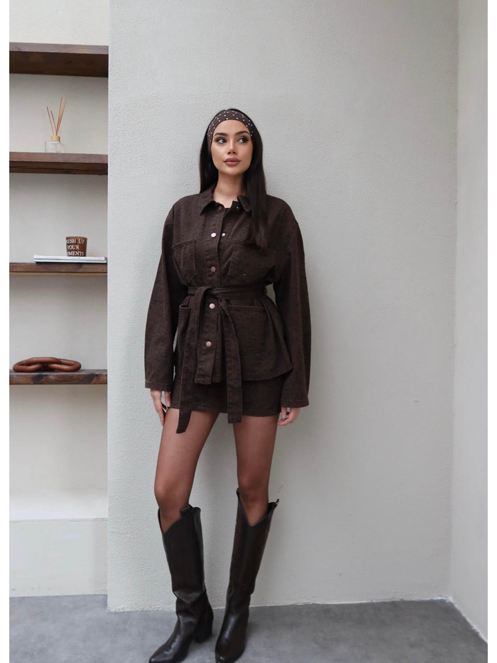 Gabardin Leo Desen Kuşaklı Ceket