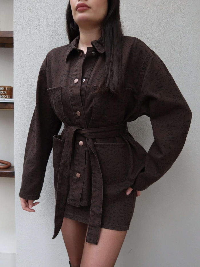 Gabardin Leo Desen Kuşaklı Ceket