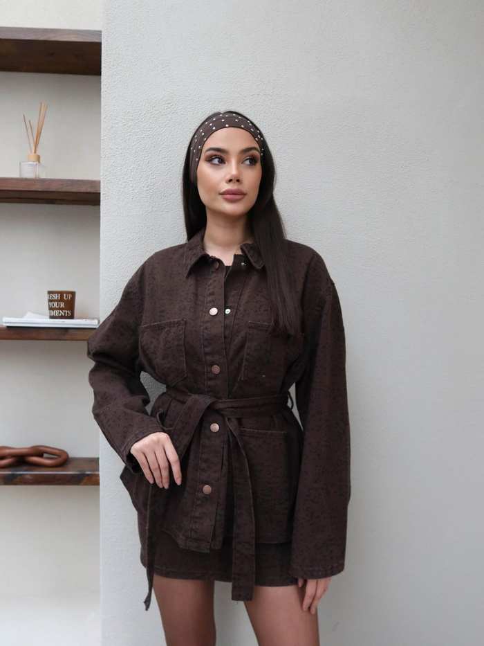 Gabardin Leo Desen Kuşaklı Ceket