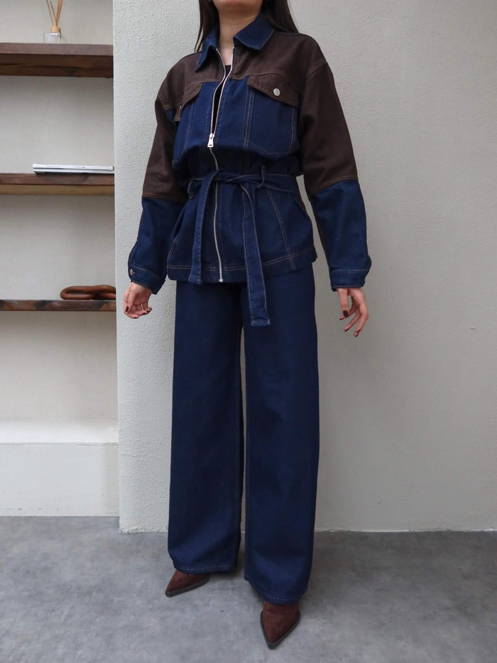Garnili Denim Kuşaklı İkili Takım