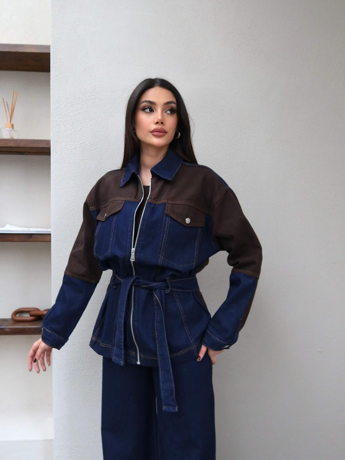 Garnili Denim Kuşaklı İkili Takım