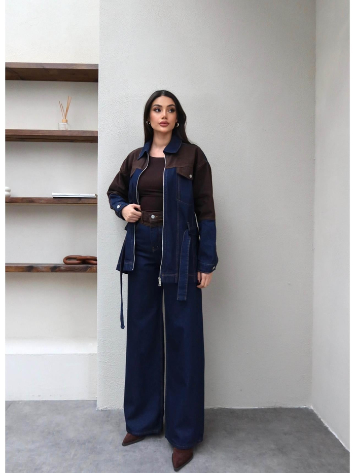 Garnili Denim Kuşaklı İkili Takım