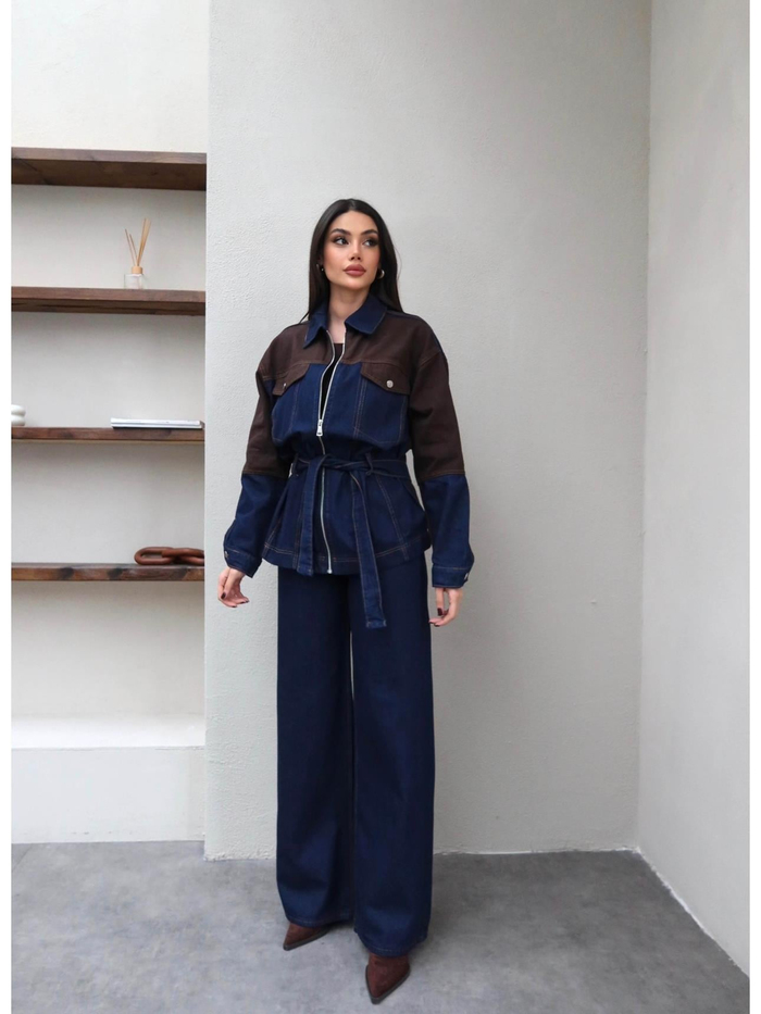 Garnili Denim Kuşaklı İkili Takım