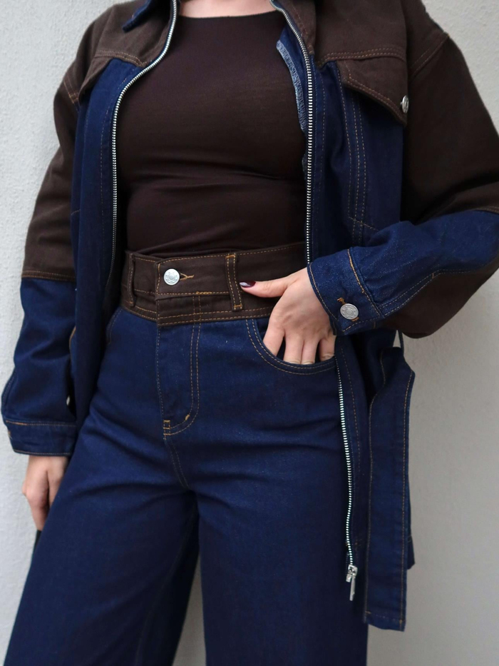 Garnili Denim Kuşaklı İkili Takım