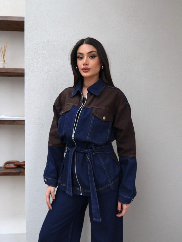 Garnili Denim Kuşaklı İkili Takım