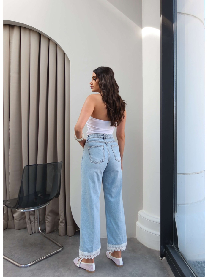 Geniş Paça Dantel Detaylı Jean