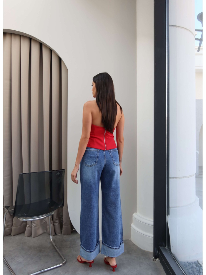 Geniş Paça Kıvrık Jean