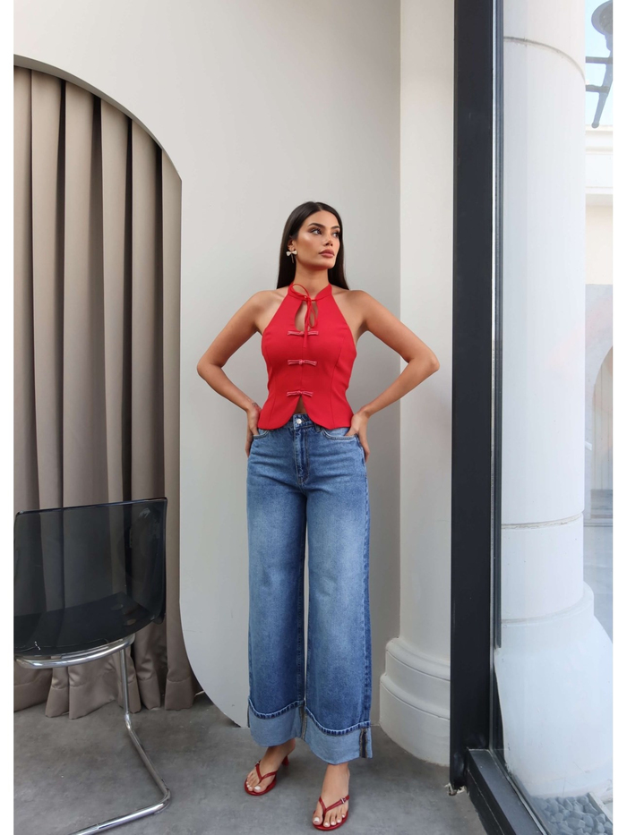 Geniş Paça Kıvrık Jean