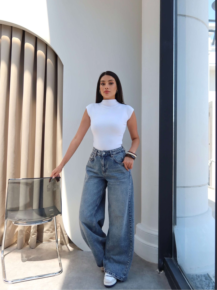 Geniş Paça Yan Dikişli Jean
