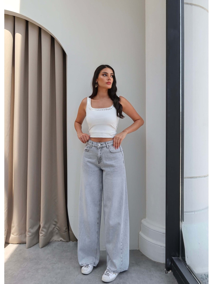 Geniş Paça Yan Dikişli Jean