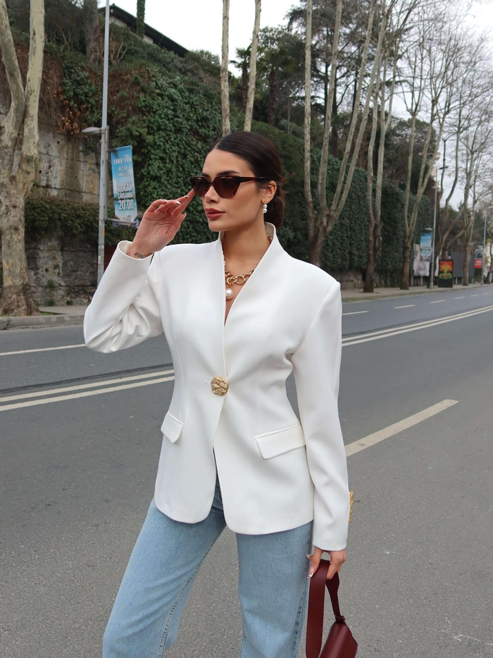 Gold Düğmeli Blazer Ceket