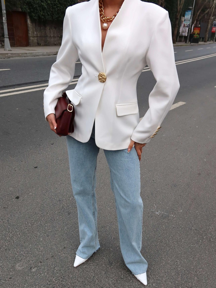 Gold Düğmeli Blazer Ceket