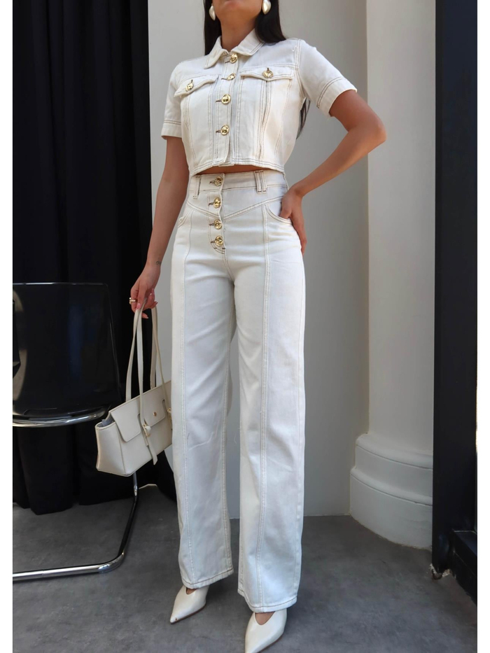 Gold Düğmeli Denim Ceket Pantolon Takım
