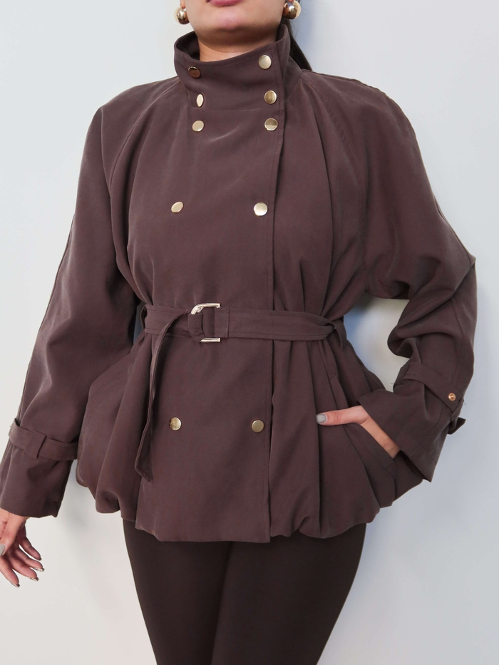 Gold Düğmeli Kemerli Trench