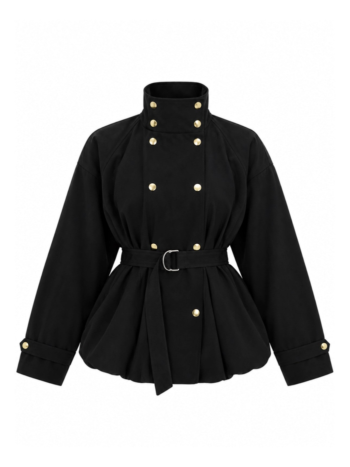 Gold Düğmeli Kemerli Trench