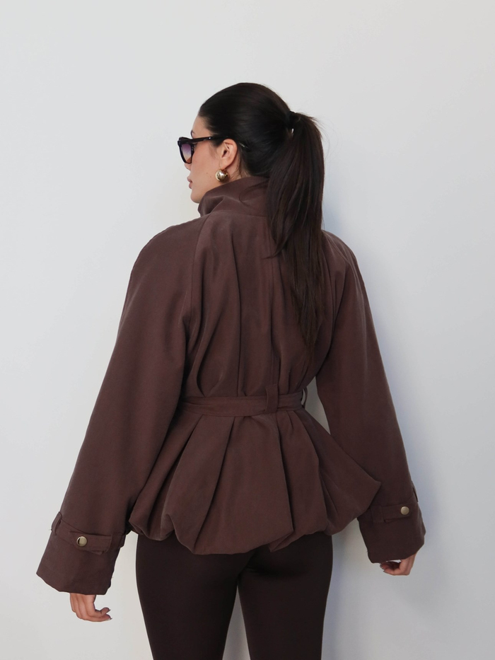Gold Düğmeli Kemerli Trench