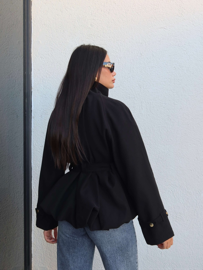 Gold Düğmeli Kemerli Trench