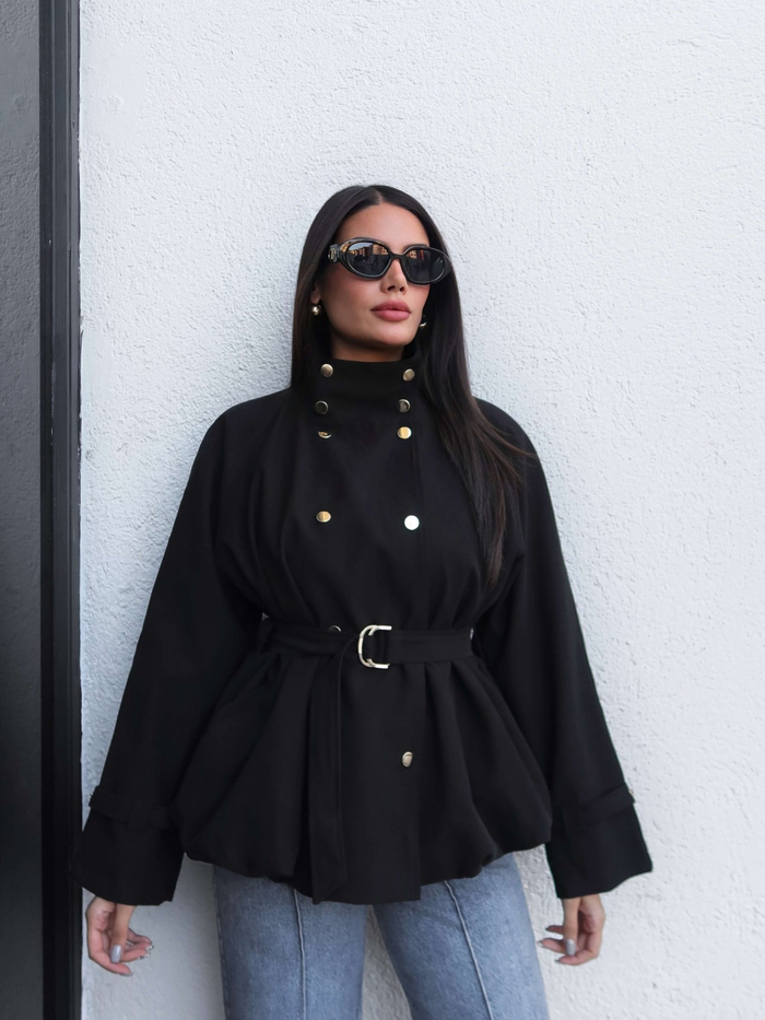 Gold Düğmeli Kemerli Trench