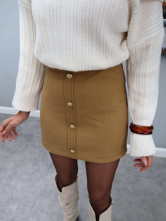 Gold Düğmeli Mini Kaşe Etek