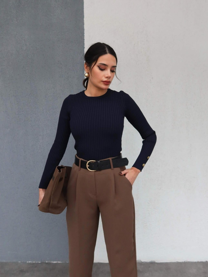 Gold Toka Kemerli Piliseli Pantolon