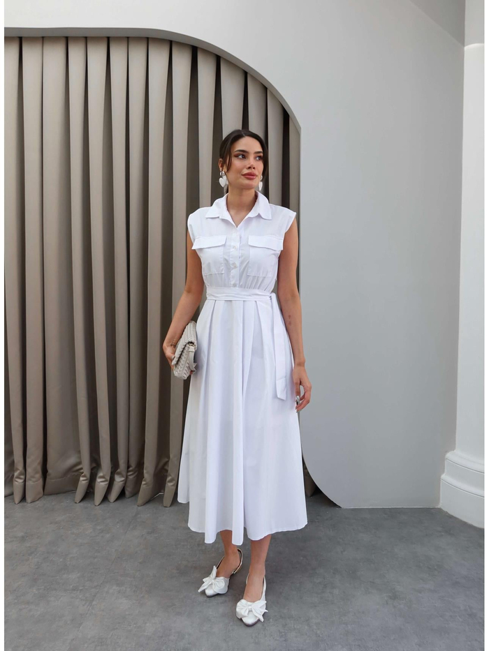 Gömlek Yaka Poplin Elbise