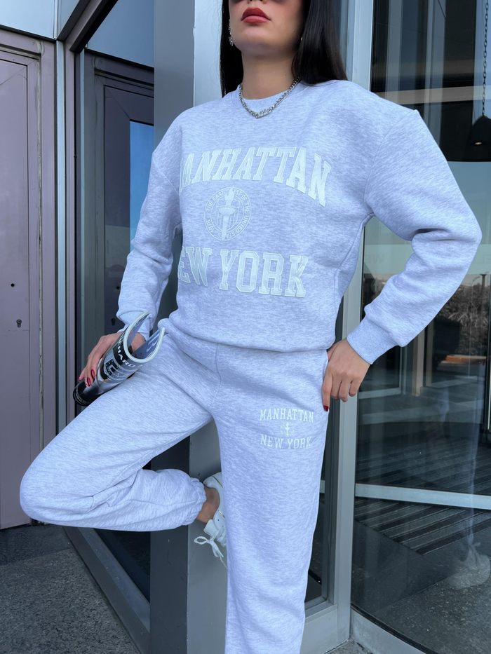 Gri Baskılı Örme Takım