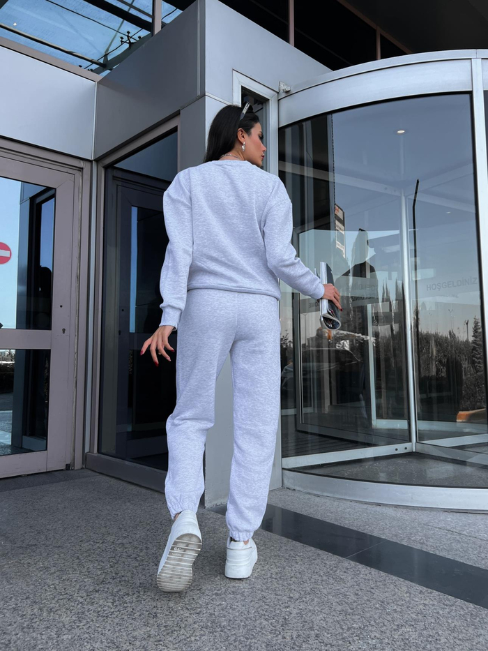 Gri Baskılı Örme Takım