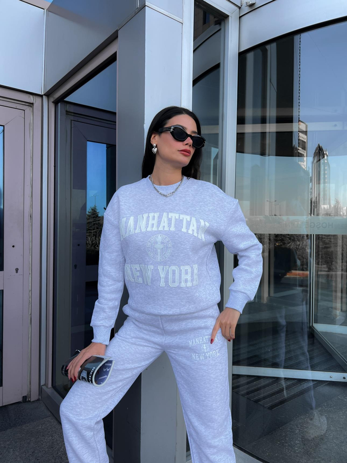 Gri Baskılı Örme Takım