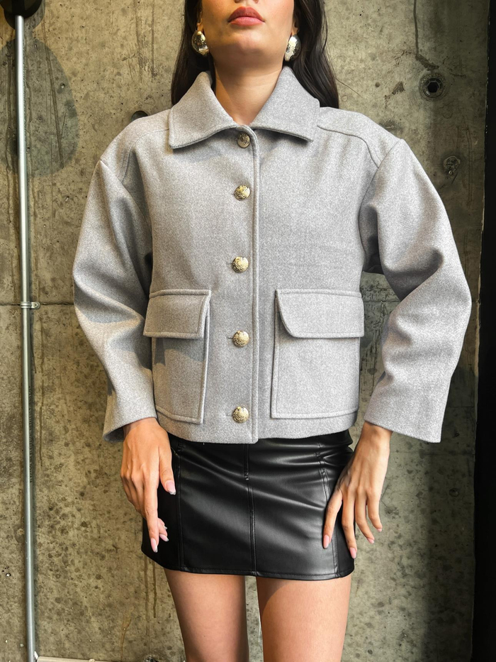 Gri Big Pocket Kaşe Ceket