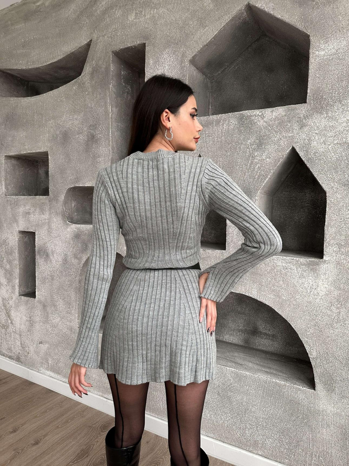 Gri Fitilli Mini Elbise