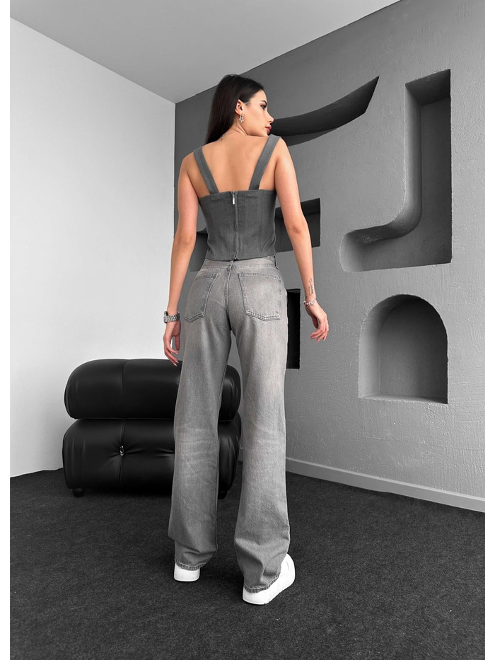 Gri High Waist Palazzo Orj Jean