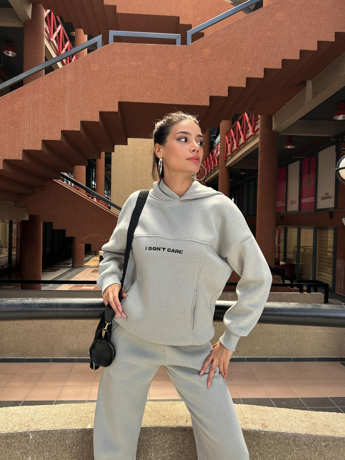 Gri Hoodie Eşofman Takım