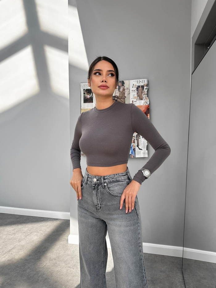 Gri Paça Püsküllü Wide Leg Jean