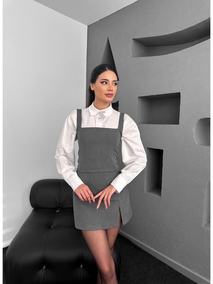 Gri Yırtmaçlı Şort Etek