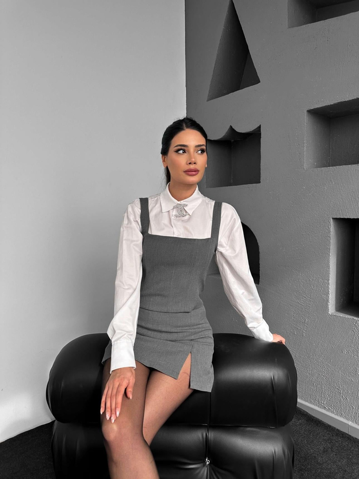 Gri Yırtmaçlı Şort Etek