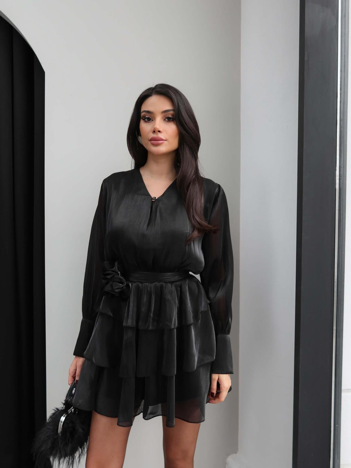 Gül Kemer Detaylı Jakarlı Mini elbise