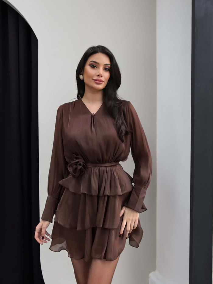 Gül Kemer Detaylı Jakarlı Mini elbise