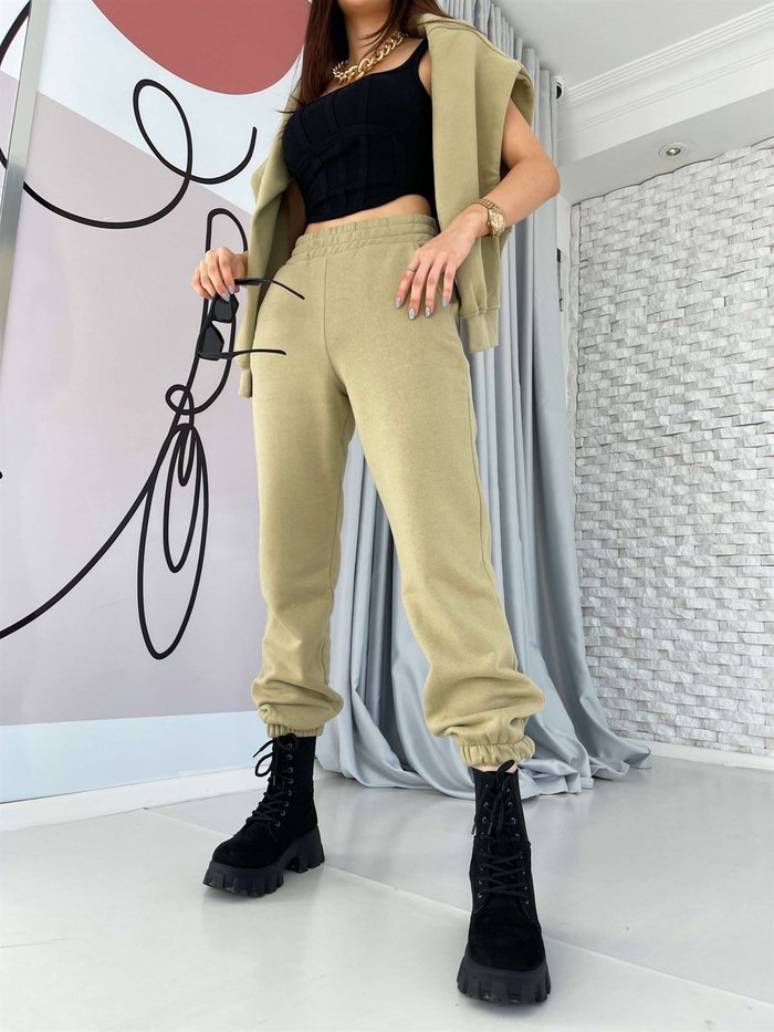 Haki Bel Paça Lastik Eşofman