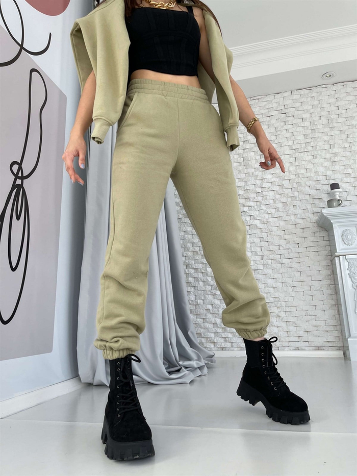 Haki Bel Paça Lastik Eşofman